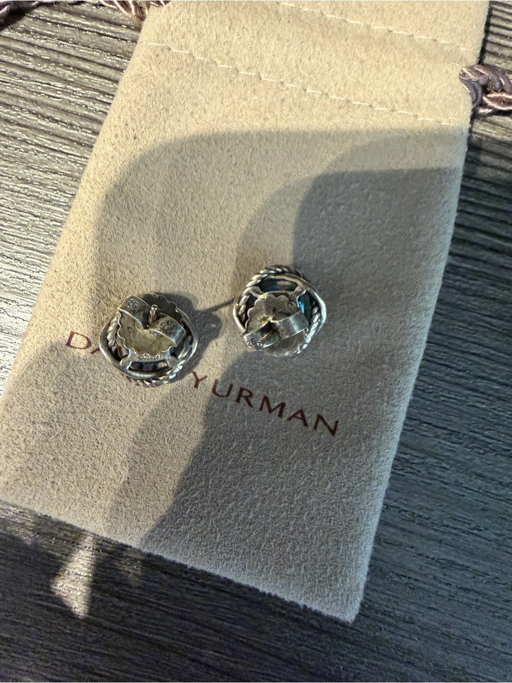 David Yurman Sterling Silver Blue Topaz Cable Stud Earrings - Picture 3 of 5
